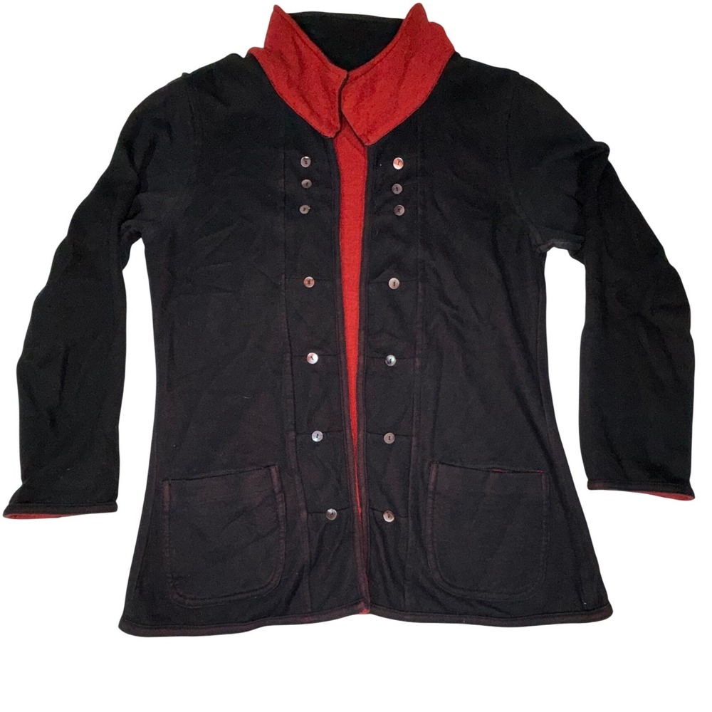 Parsley & Sage Reversible Knit Jacket Womens Small Red Black Cotton Rayon Blend
